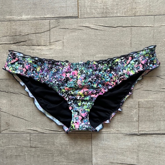 Victoria's Secret Other - Victoria's Secret The Ruffle Cheeky Knockout Bikini Bottoms Black Neon Floral M